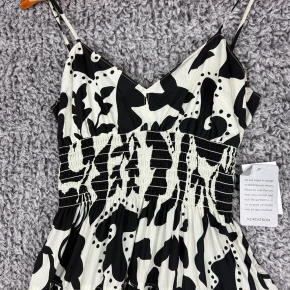 La Ligne Midi Dress Black White Smocked Cotton Poplin Medium Party MSRP $425 - Picture 6 of 12